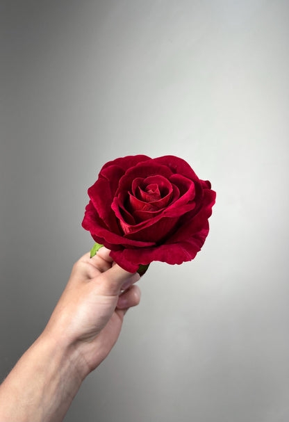 Red Rose Artificial Rose, Wedding Dark Red Flower Head with Stem Leaves, Craft Supplies DIY Bouquet, Home Decor Realistic Roses