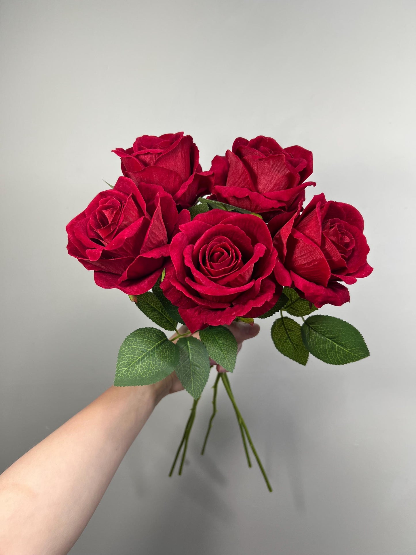 Red Rose Artificial Rose, Wedding Dark Red Flower Head with Stem Leaves, Craft Supplies DIY Bouquet, Home Decor Realistic Roses