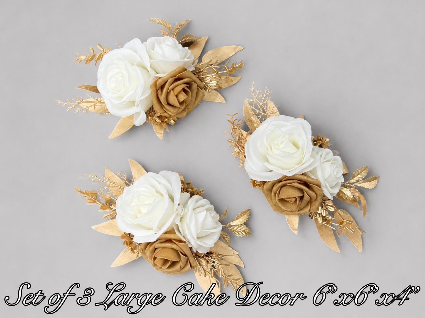 White Gold Cake Decor, Wedding White Rose Cake Topper, Rustic Cake Flowers Artificial, Cake Arrangements Floral