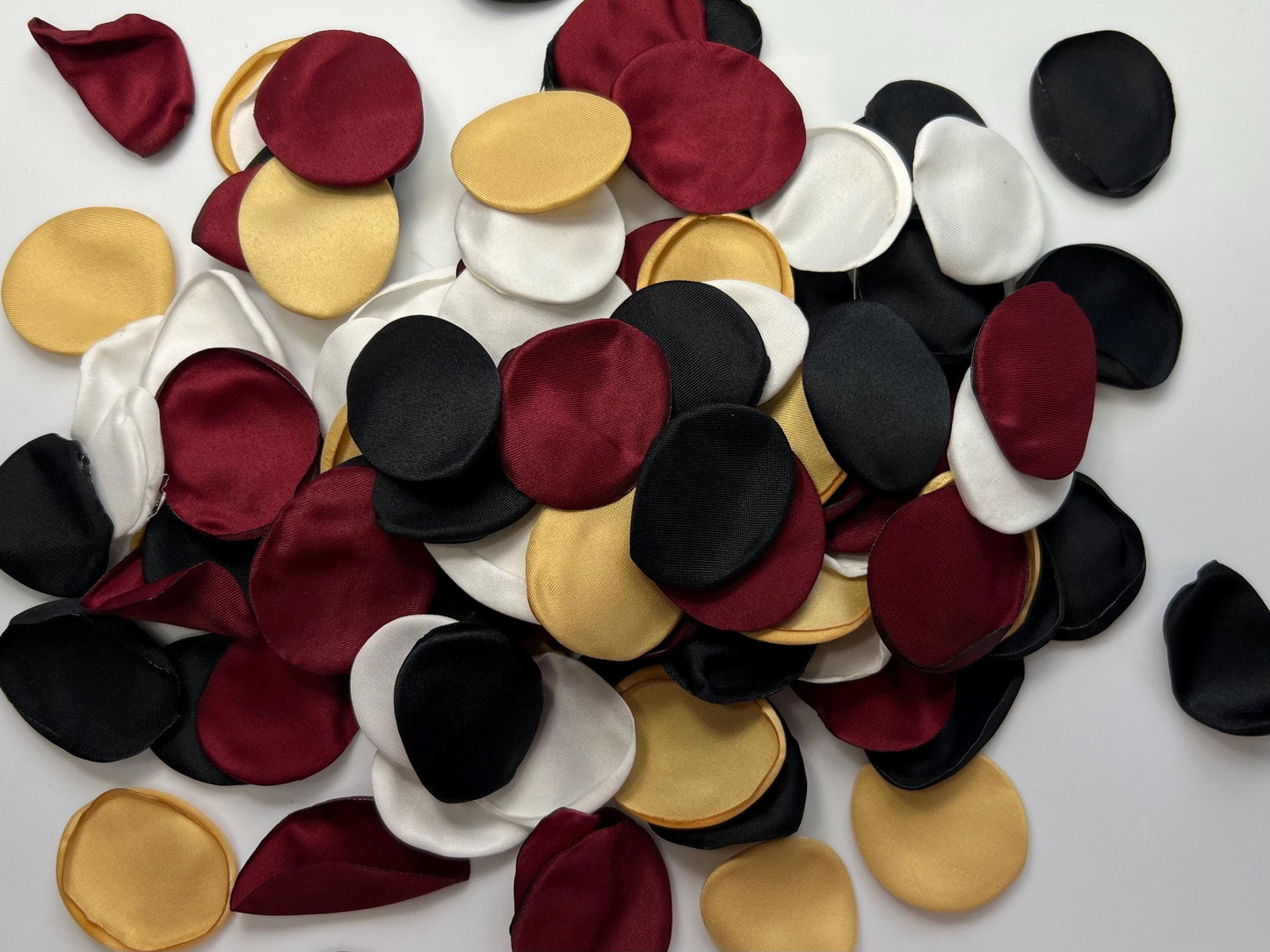 Black Burgundy Gold Petals, Wedding Aisle Petals, Satin Flower Petals, Flower Girl Black Dark Red White Petals, Dark Moody Ceremony Decor