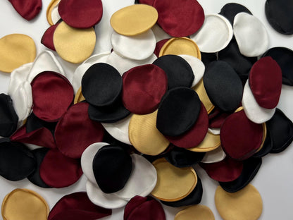 Black Burgundy Gold Petals, Wedding Aisle Petals, Satin Flower Petals, Flower Girl Black Dark Red White Petals, Dark Moody Ceremony Decor