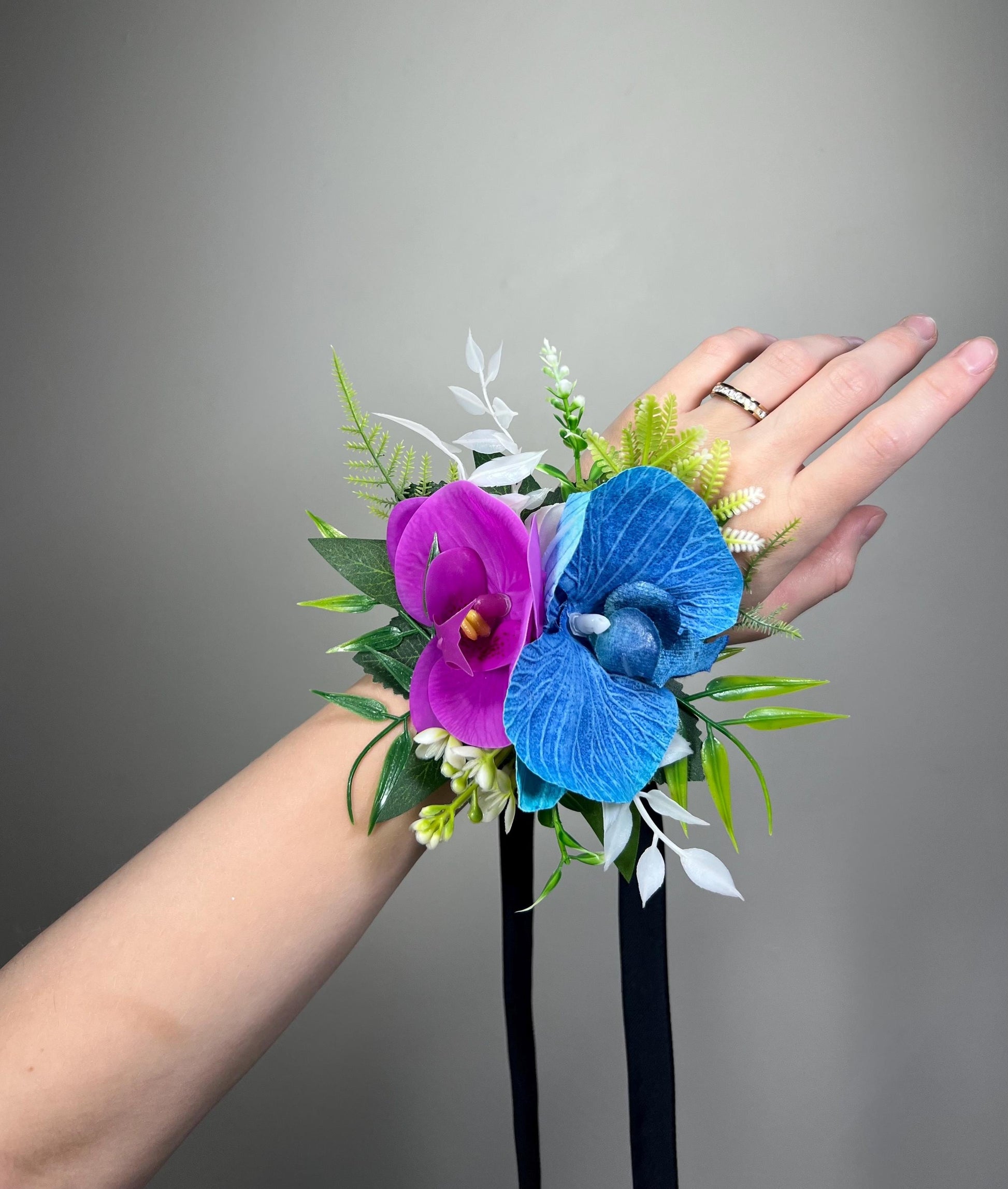 Blue Purple Orchid Pocket Boutonniere, Groom Tropical Wedding Boutonniere, Sapphire Blue Violet Pocket Square, Groomsmen Teal Blue Flower