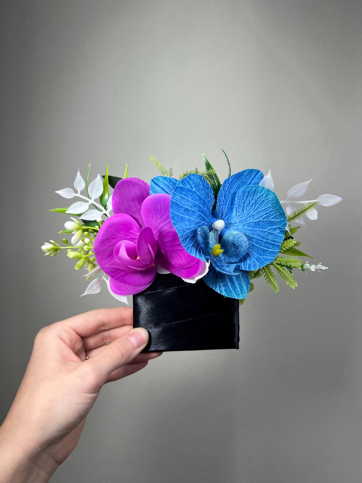 Blue Purple Orchid Pocket Boutonniere, Groom Tropical Wedding Boutonniere, Sapphire Blue Violet Pocket Square, Groomsmen Teal Blue Flower