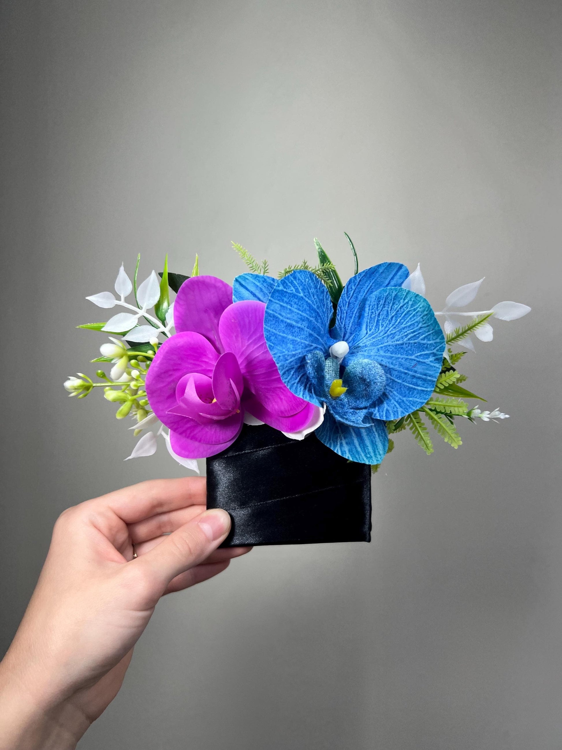 Blue Purple Orchid Pocket Boutonniere, Groom Tropical Wedding Boutonniere, Sapphire Blue Violet Pocket Square, Groomsmen Teal Blue Flower