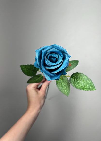 Peacock Blue Rose, Artificial Flower Heads with Stem, Teal Blue Wedding Flowers, Craft Supplies DIY Bouquet, Turquoise Blue Roses Home Decor