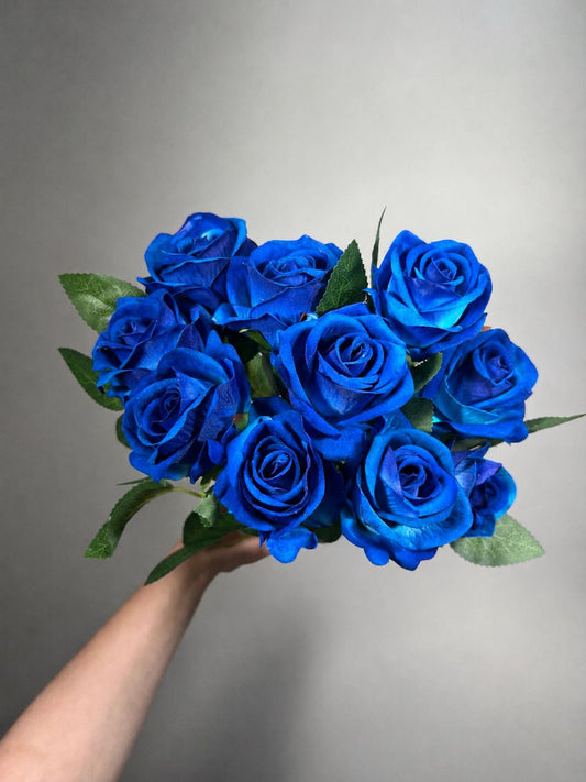 Royal Blue Rose, Artificial Flower Heads with Stem, Blue Wedding Flowers, Craft Supplies DIY Bouquet, Sapphire Blue Roses Home Decor