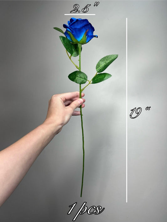 Royal Blue Rose, Artificial Flower Heads with Stem, Blue Wedding Flowers, Craft Supplies DIY Bouquet, Sapphire Blue Roses Home Decor