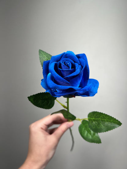 Royal Blue Rose, Artificial Flower Heads with Stem, Blue Wedding Flowers, Craft Supplies DIY Bouquet, Sapphire Blue Roses Home Decor