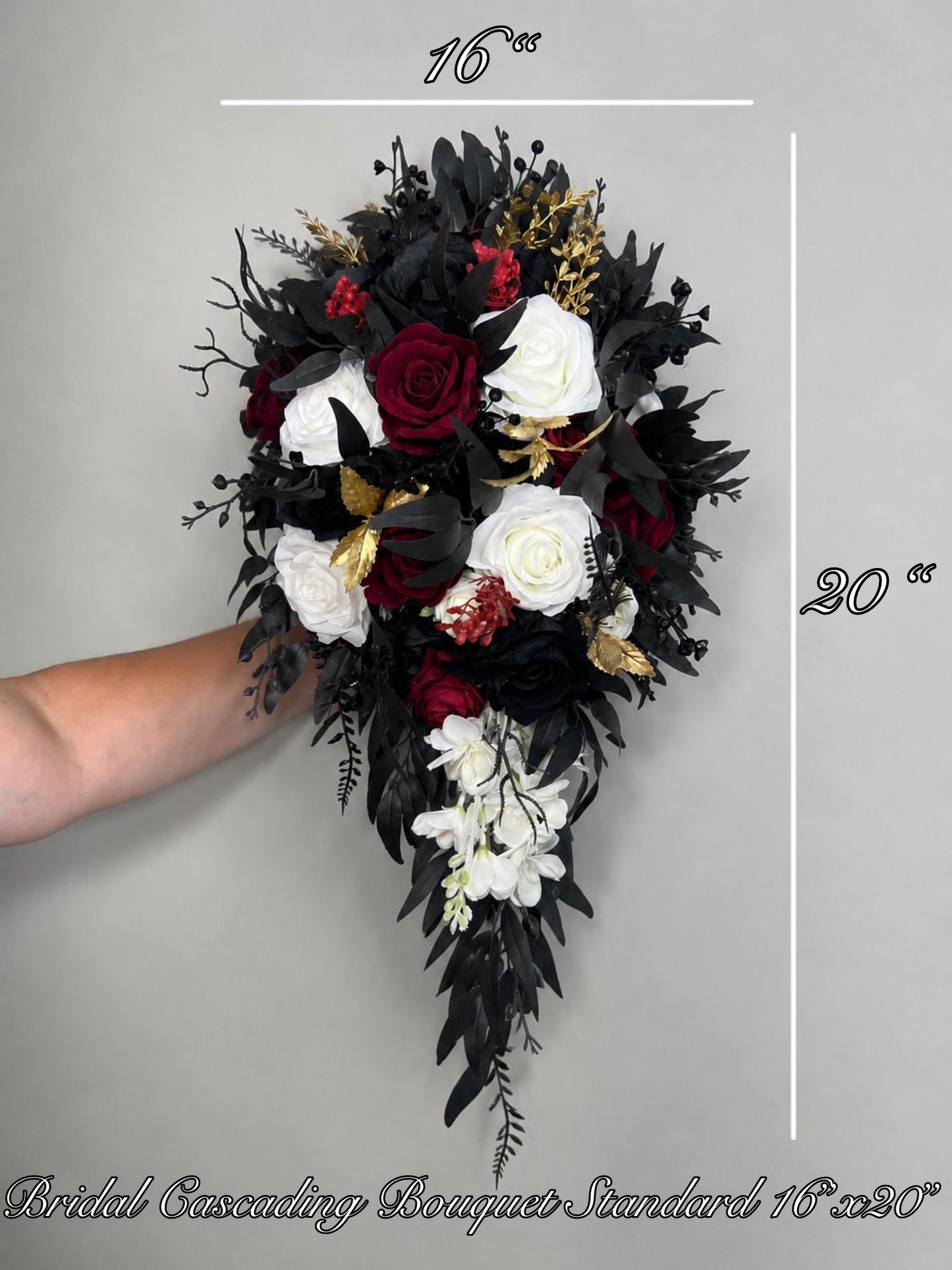 Wedding Cascade Bouquet Burgundy Black White Halloween Bridesmaid Bridal Cascading Bouquet Gothic Wedding Gold Bouquet Flower Artificial