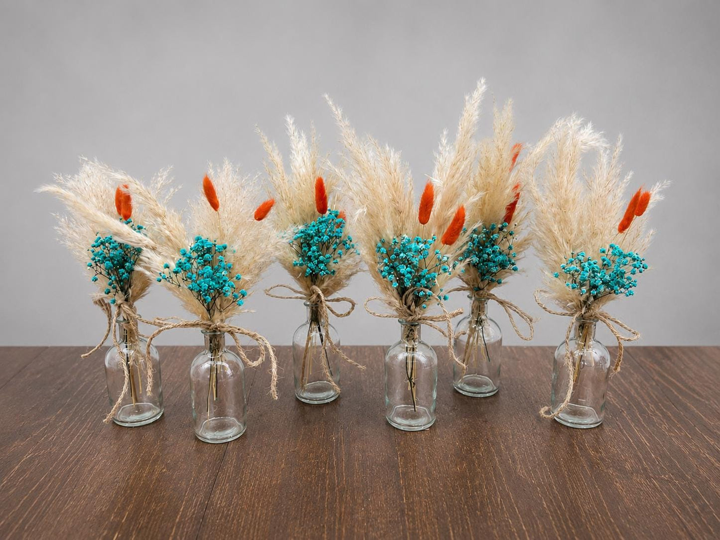 Centerpiece Teal Orange Mini Wedding Dried Bouquet Teal Burnt Orange Baby Breath Turquoise Wedding Terracotta Small Centerpiece Pampas Grass
