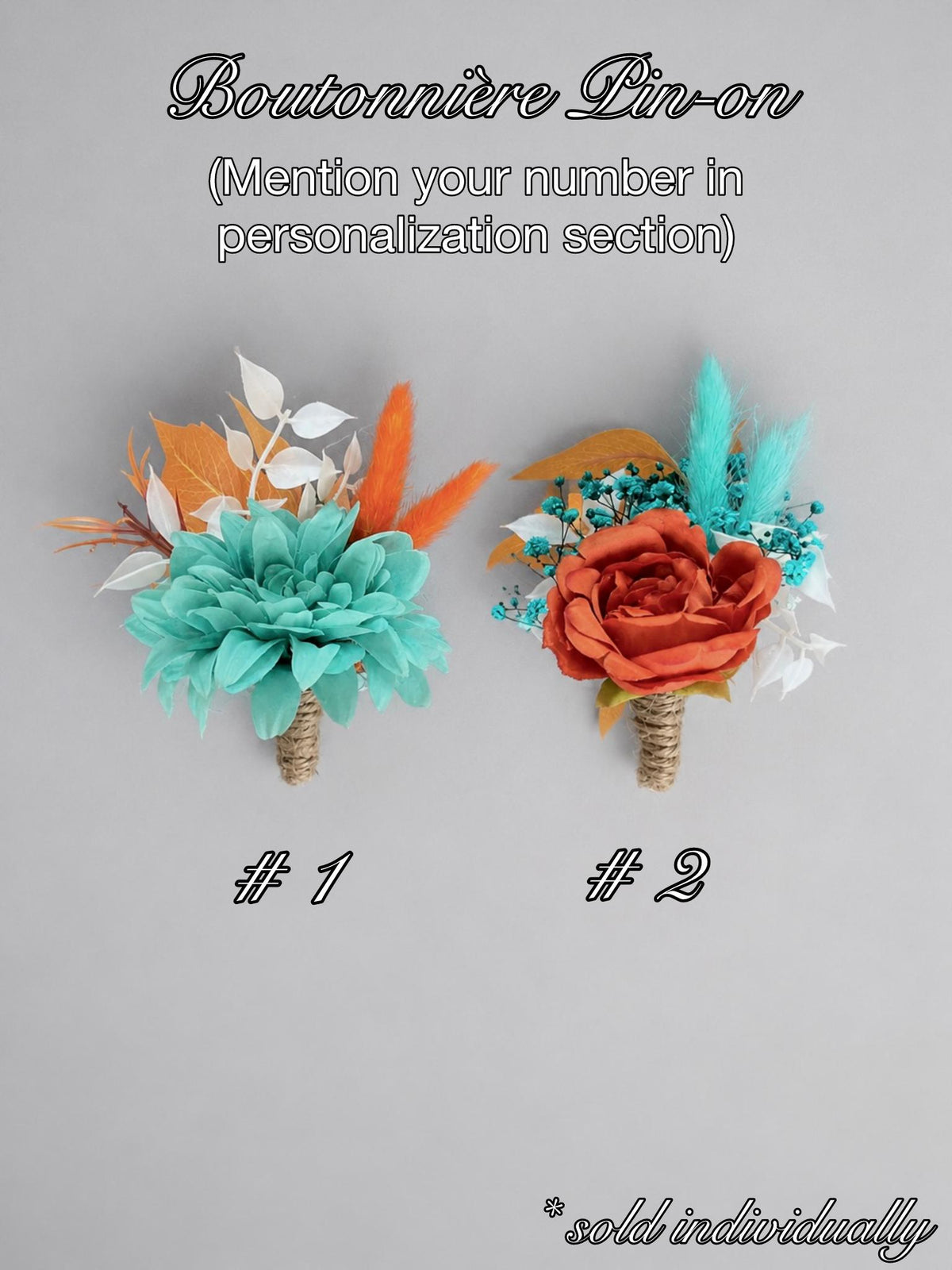 Turquoise Orange Pocket Boutonniere Wedding Terracotta Teal Blue Groom Square Boutonnièere Groomsmen Burnt Orange Rust Artificial Flowers