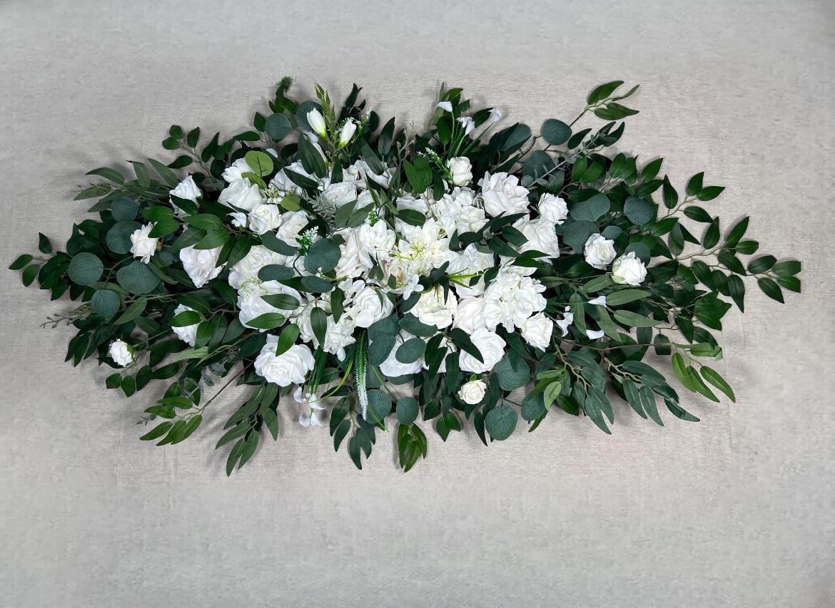 Wedding Arrangement White Arbor Arrangement Ivory Cross Decor White Flowers Arch Arrangement White Sage Eucalyptus Artificial Flowers Faux