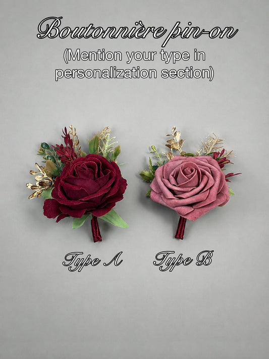 Burgundy Dusty Rose Corsage Wedding Mauve Rustic Wrist Corsage Bridesmaids Prom Gold Wine Red Maroon Wristlet Blush Artificial Flowers