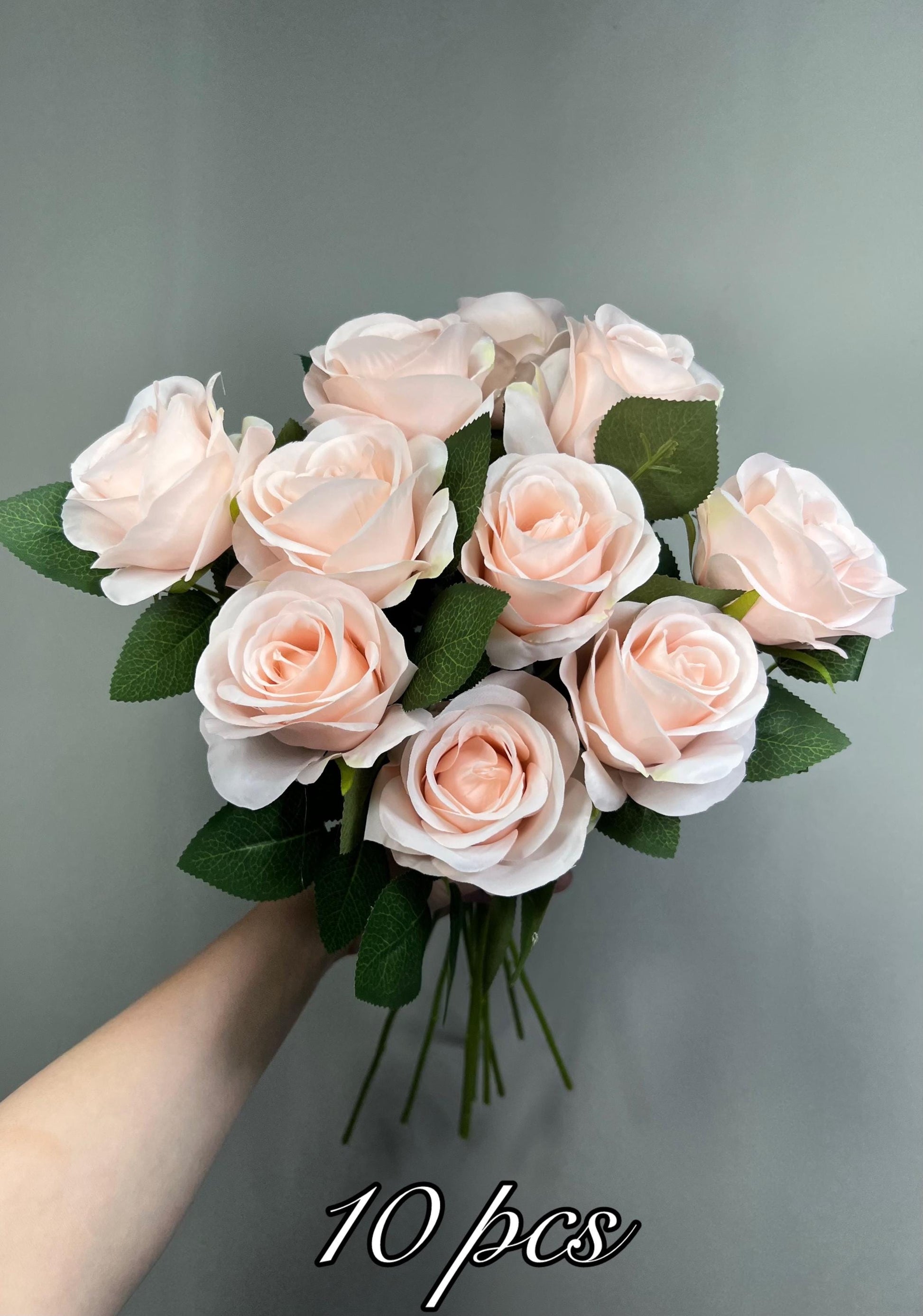 Blush Pink Rose Flower with Stem Leaves, Wedding Light Pink Nude Artificial Rose, Soft Pink Flower Heads, Silk Rose for DIY Craft Supplies