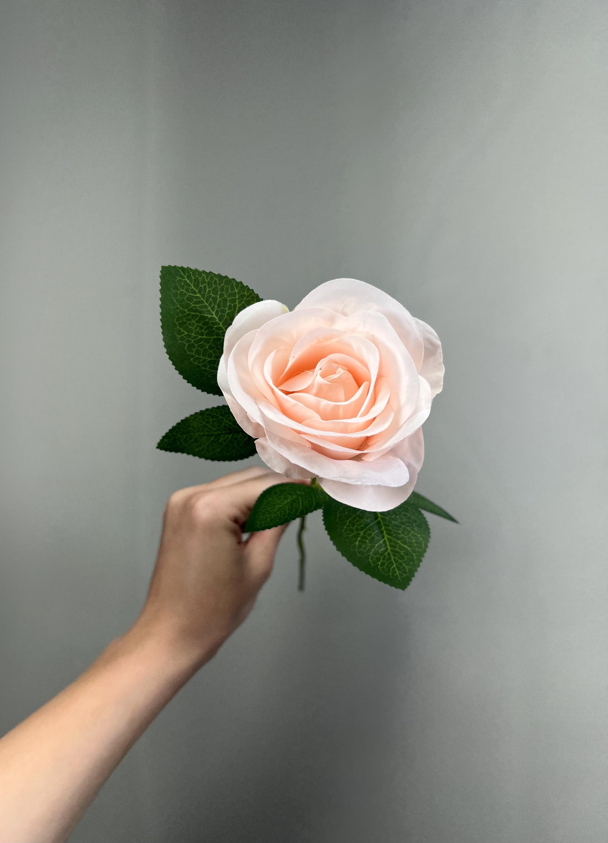Blush Pink Rose Flower with Stem Leaves, Wedding Light Pink Nude Artificial Rose, Soft Pink Flower Heads, Silk Rose for DIY Craft Supplies