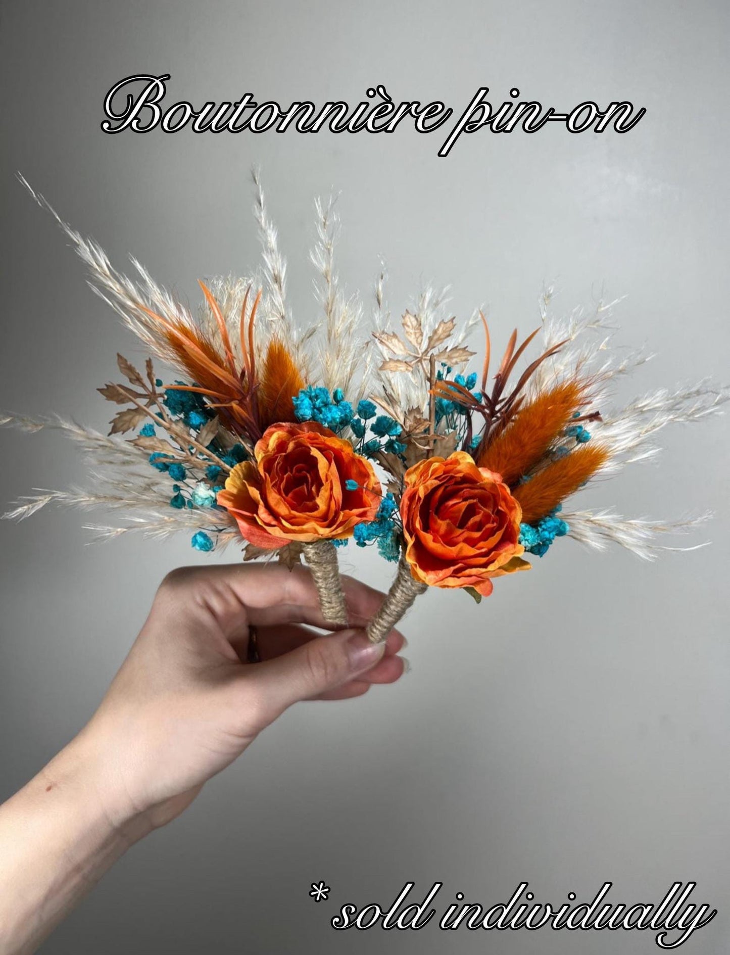 Teal Bouquet Orange Boho Wedding Bridal Terracotta Bridesmaids Bouquet Orange Turquoise Rust Bouquet Burnt Orange Teal Blue Pampas Grass