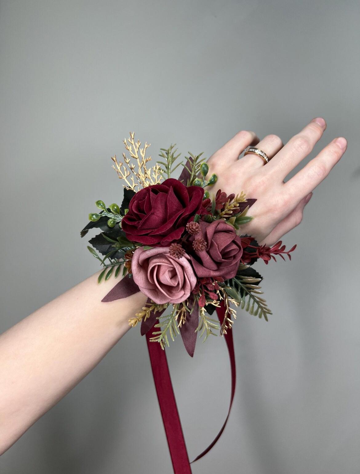 Burgundy Pink Flower Crown, Rustic Wedding Headpiece, Dusty Rose Mauve Floral Halo, Wine Red Maroon Gold Hair Crown Flower