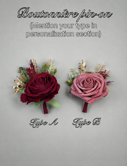 Burgundy Pink Flower Crown, Rustic Wedding Headpiece, Dusty Rose Mauve Floral Halo, Wine Red Maroon Gold Hair Crown Flower