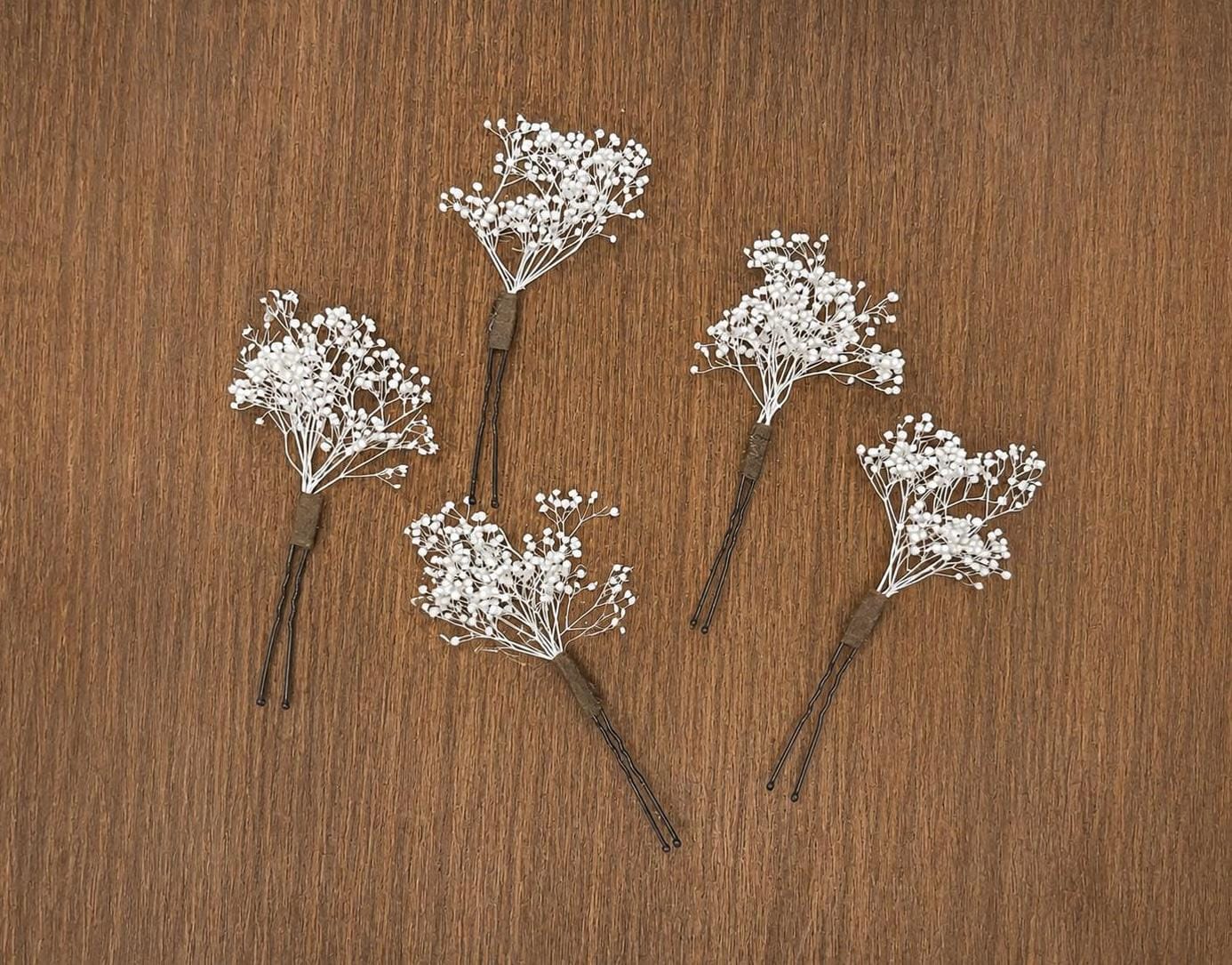 Baby's Breath Hair Pins, White Gypsophila Hair Pins, Pure White Bridal Hair Piece, Wedding Hair Accessories, Boho Dried Flower Hair Pins