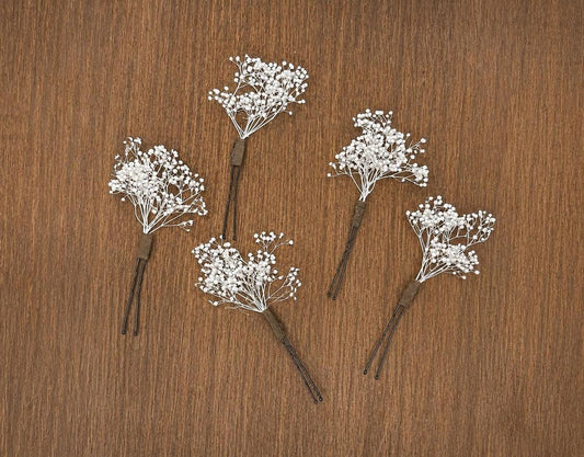 Baby's Breath Hair Pins, White Gypsophila Hair Pins, Pure White Bridal Hair Piece, Wedding Hair Accessories, Boho Dried Flower Hair Pins