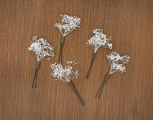 Baby's Breath Hair Pins, White Gypsophila Hair Pins, Pure White Bridal Hair Piece, Wedding Hair Accessories, Boho Dried Flower Hair Pins