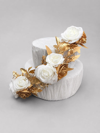White Gold Cake Decor, Wedding White Rose Cake Topper, Rustic Cake Flowers Artificial, Cake Arrangements Floral