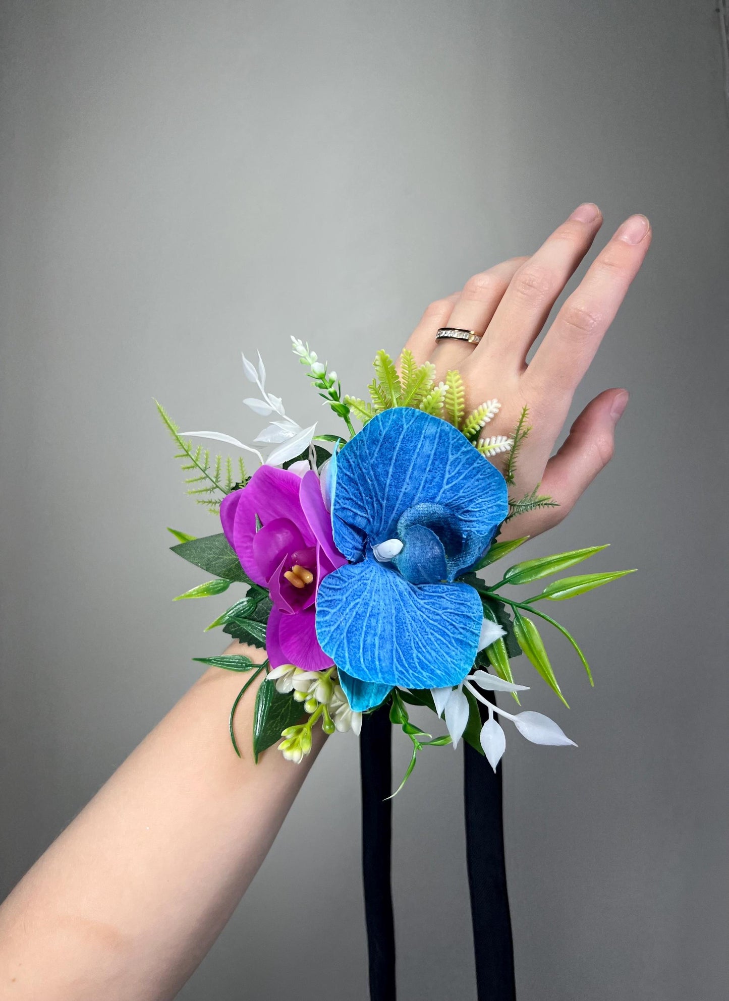 Blue Purple Orchid Pocket Boutonniere, Groom Tropical Wedding Boutonniere, Sapphire Blue Violet Pocket Square, Groomsmen Teal Blue Flower