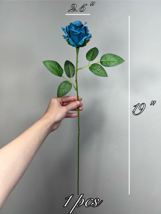 Peacock Blue Rose, Artificial Flower Heads with Stem, Teal Blue Wedding Flowers, Craft Supplies DIY Bouquet, Turquoise Blue Roses Home Decor