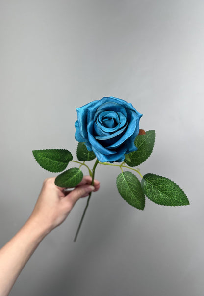 Peacock Blue Rose, Artificial Flower Heads with Stem, Teal Blue Wedding Flowers, Craft Supplies DIY Bouquet, Turquoise Blue Roses Home Decor