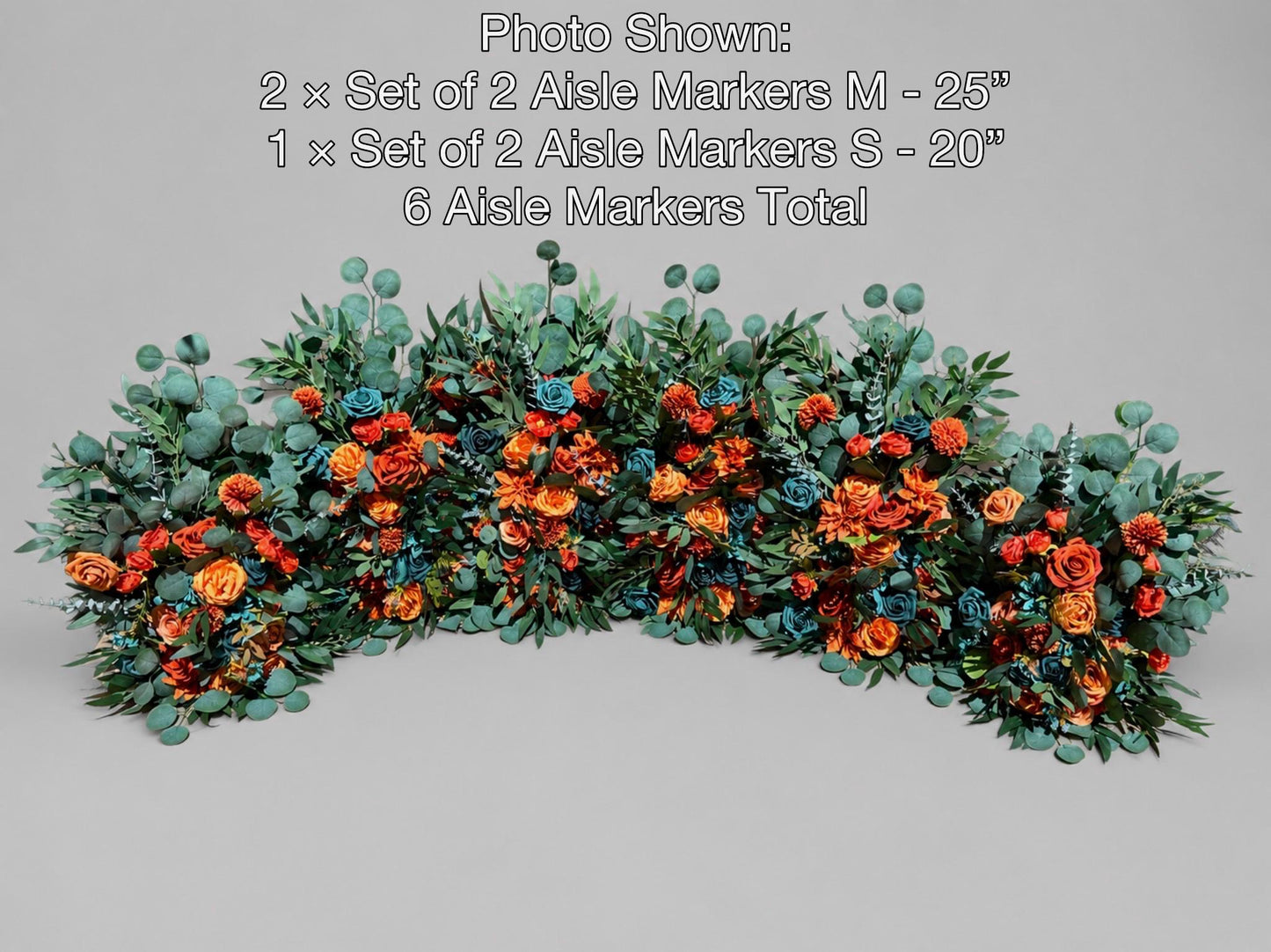 Burnt Orange & Teal Blue Aisle Markers, Wedding Aisle Decor, Terracotta Dark Teal Ceremony Flowers, Eucalyptus Wedding Decorations