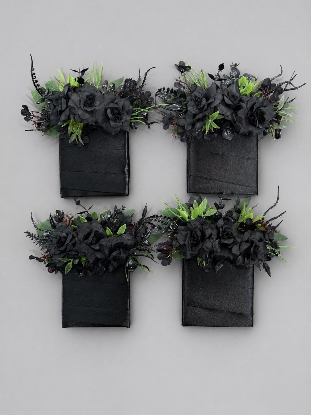 Black Pocket Boutonnière, Wedding Groom Black Roses Greenery Square Boutonnière, Groomsmen Gothic Boutonniere, Black Dark Emerald Green