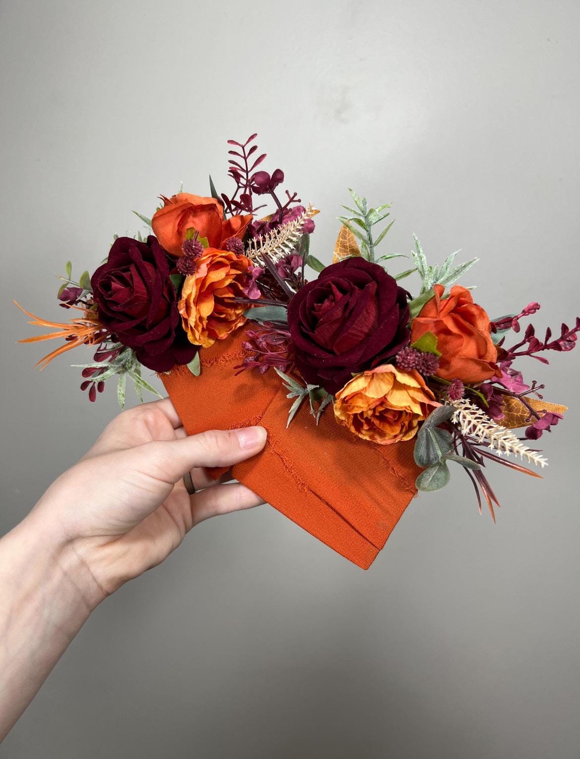 Burgundy Dusty Rose Terracotta Bouquet Wedding Bridal Fall Bouquet Bridesmaid Flowers Rust Burnt Orange Bouquet Faux Artificial Bouquet