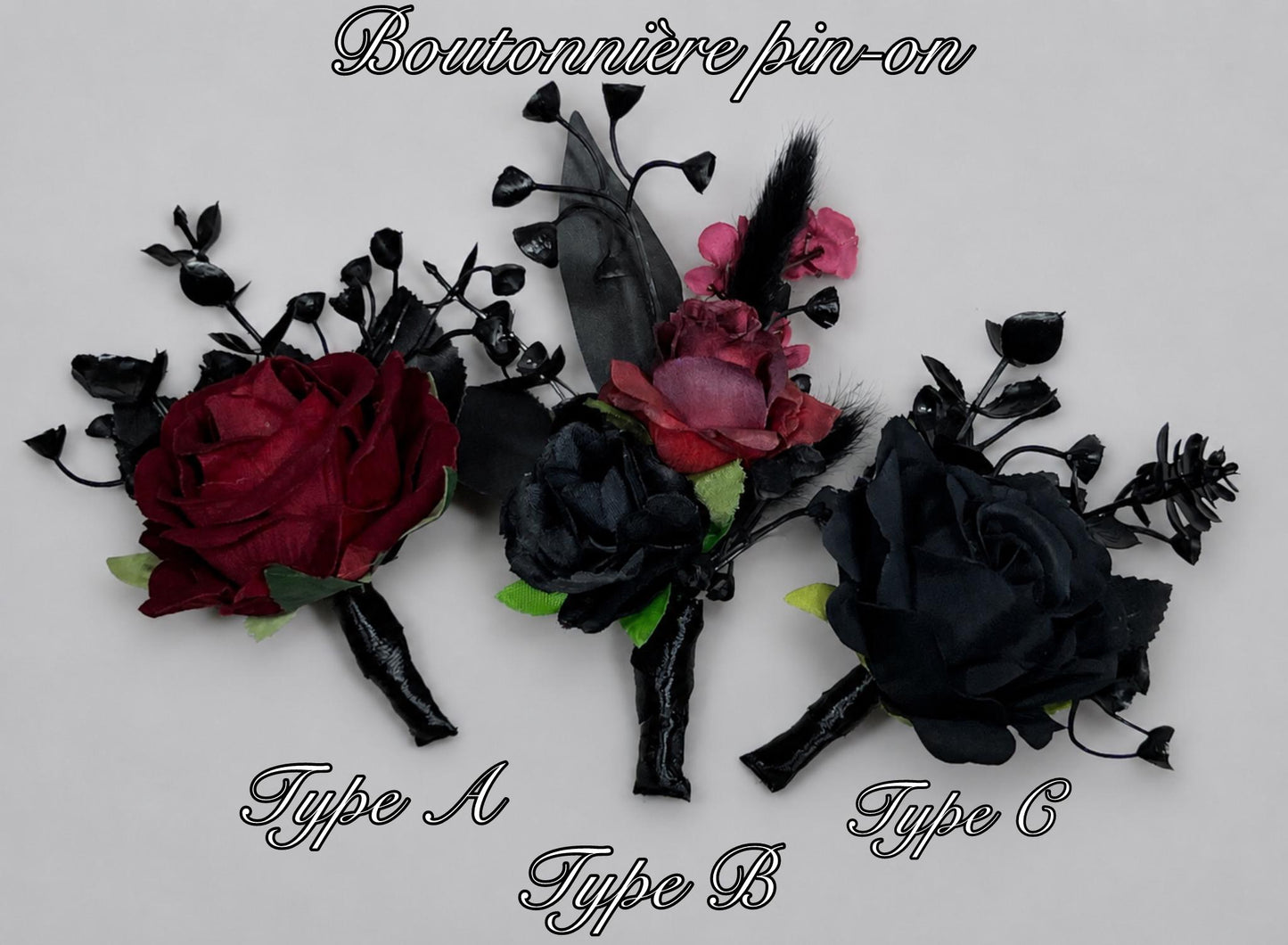 Black Burgundy Boutonniere Groom Black Boutonnières Dark Red Black Groomsmen Gothic Artificial Flowers Boutonnière Halloween Lapel Flower