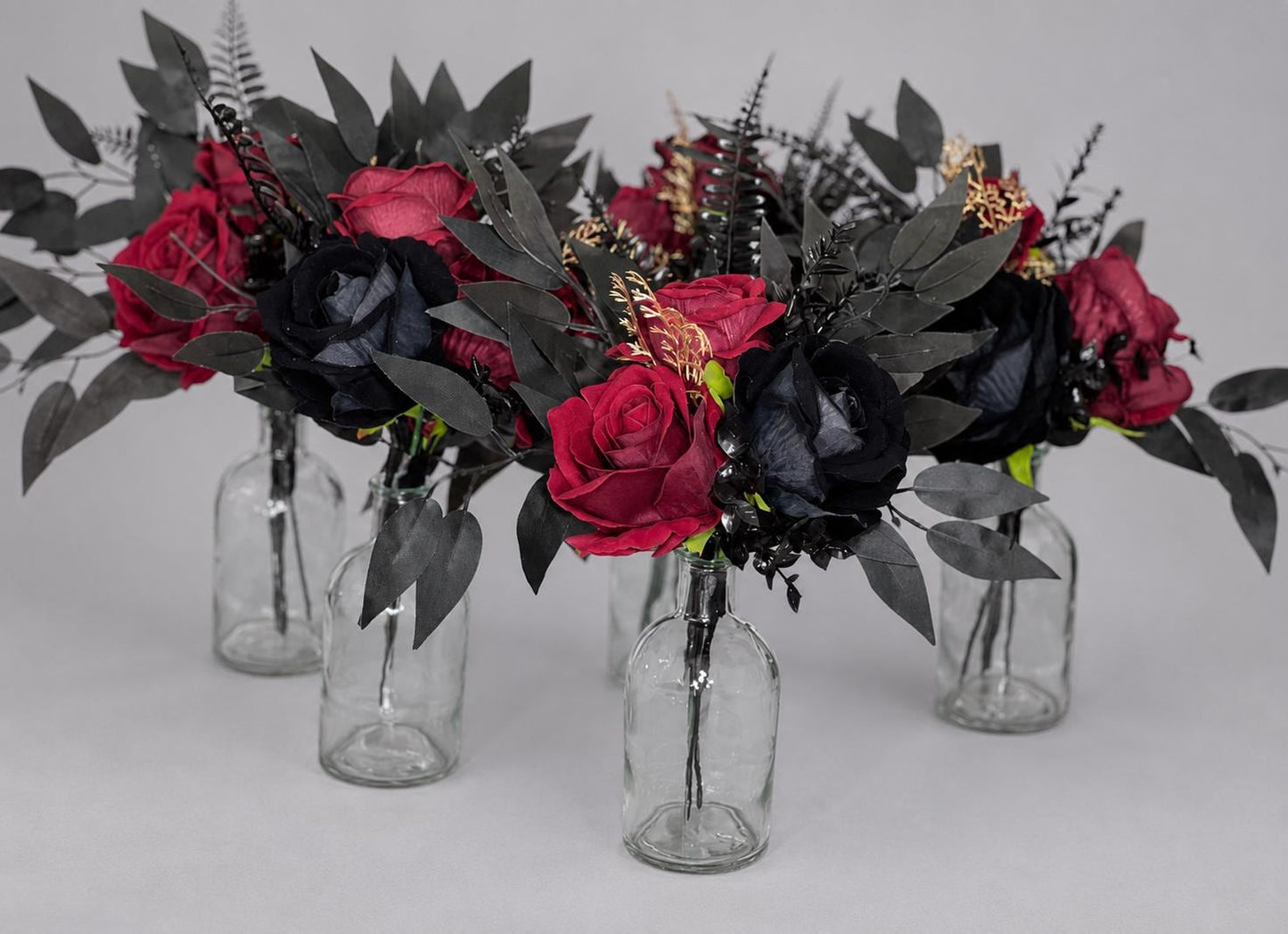 Black Centerpiece 3 Flowers Wedding Gothic Table Decor Burgundy Small Centerpiece Black Gold Centerpiece Table Decor Burgundy Artifical
