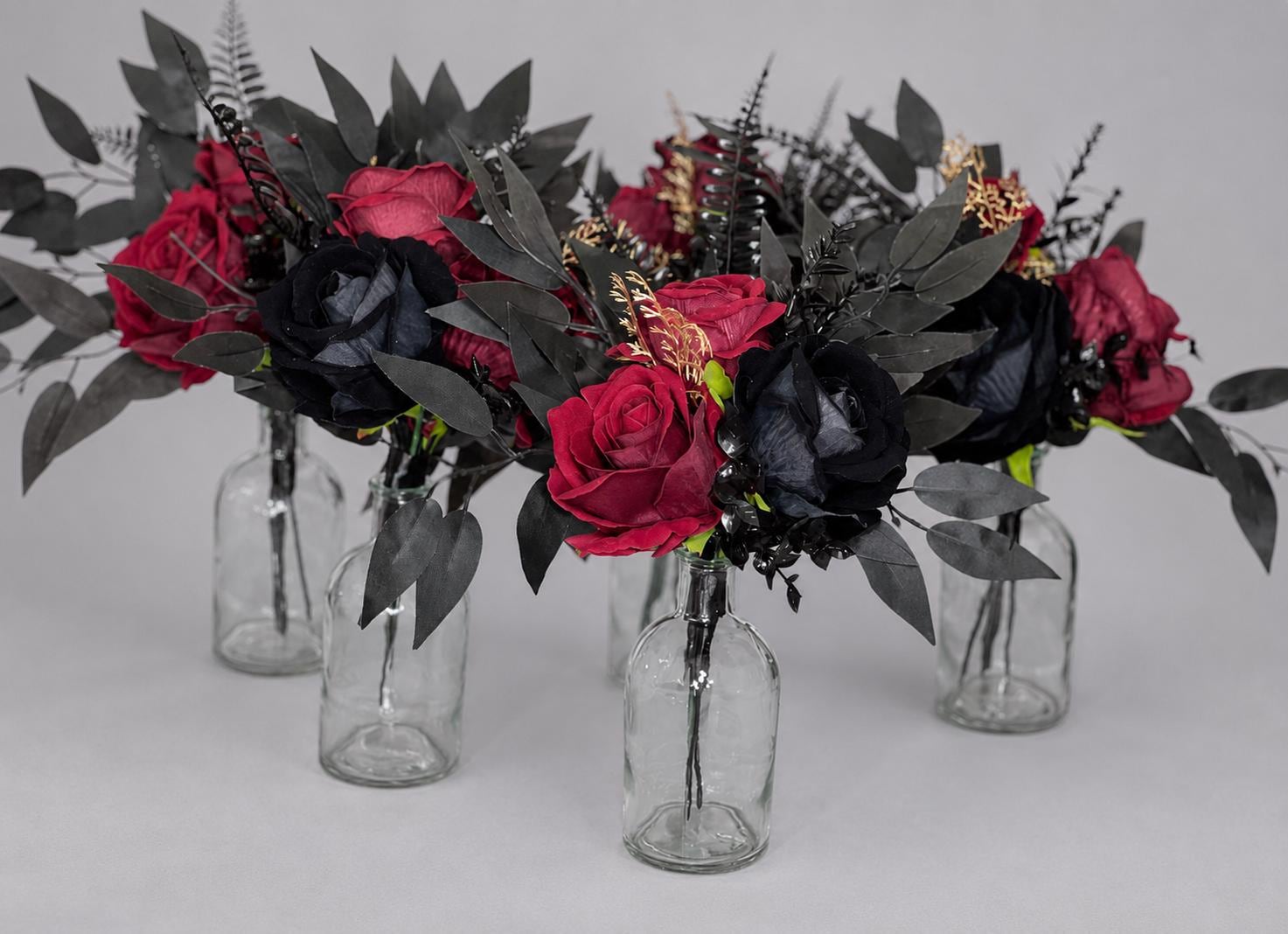 Black Centerpiece 3 Flowers Wedding Gothic Table Decor Burgundy Small Centerpiece Black Gold Centerpiece Table Decor Burgundy Artifical