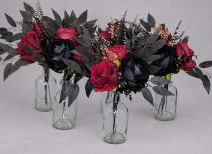 Black Centerpiece 3 Flowers Wedding Gothic Table Decor Burgundy Small Centerpiece Black Gold Centerpiece Table Decor Burgundy Artifical