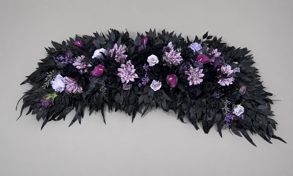 Black Purple Arch Arrangement Wedding Lavender Black Arrangement Arbor Black Dark Purple Decor Gothic Ceremony Backdrop Artificial Flowers