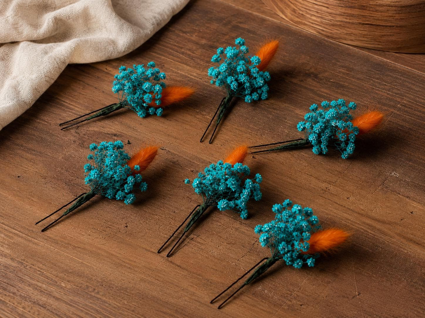 Baby's Breath Hair Pins, Burnt Orange Teal Blue Gypsophila Hair Pins, Terracotta Bridal Hair Piece, Turquoise Fall Wedding Hair Accessories
