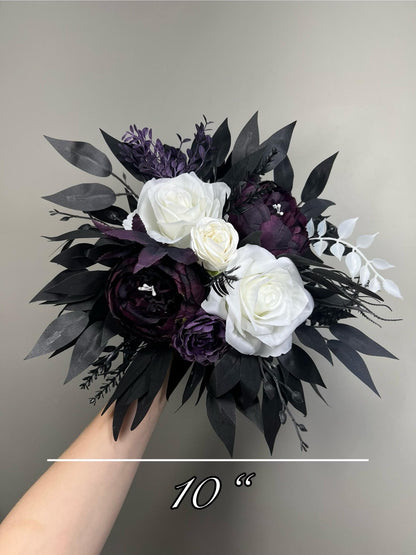 Purple White Black Bouquet Wedding Bridal Gothic Bridesmaids Flowers Plum Dark Purple White Moody Bouquet Artiricial Flowers Reddit