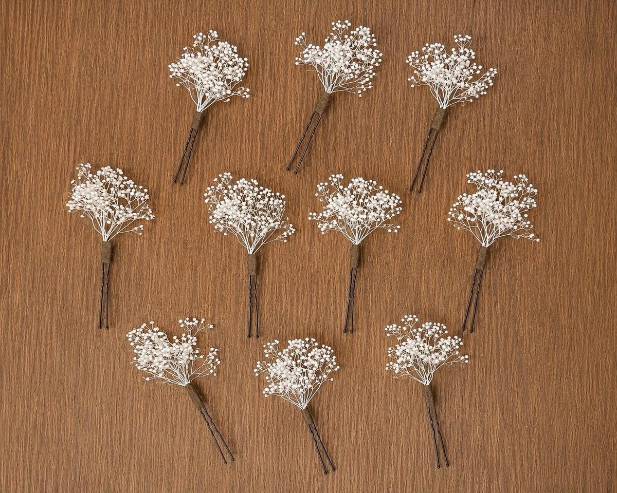 Baby's Breath Hair Pins, White Gypsophila Hair Pins, Pure White Bridal Hair Piece, Wedding Hair Accessories, Boho Dried Flower Hair Pins