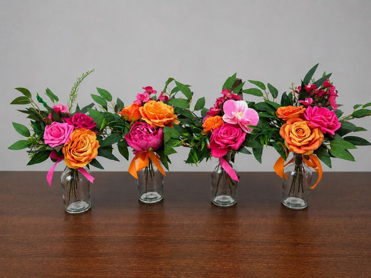 Orange Hot Pink Centerpieces, Wedding Mini Bouquet for Bud Vase, Fuchsia Bright Orange Summer Table Decor Centerpiece, Tropical Beach Flower