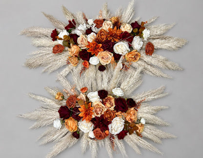 Terracotta Burgundy Arch Arrangement Pampas Grass Burnt Orange Arbor Arrangement Rust Boho Wine Dark Red Wedding Fall Background Flowers