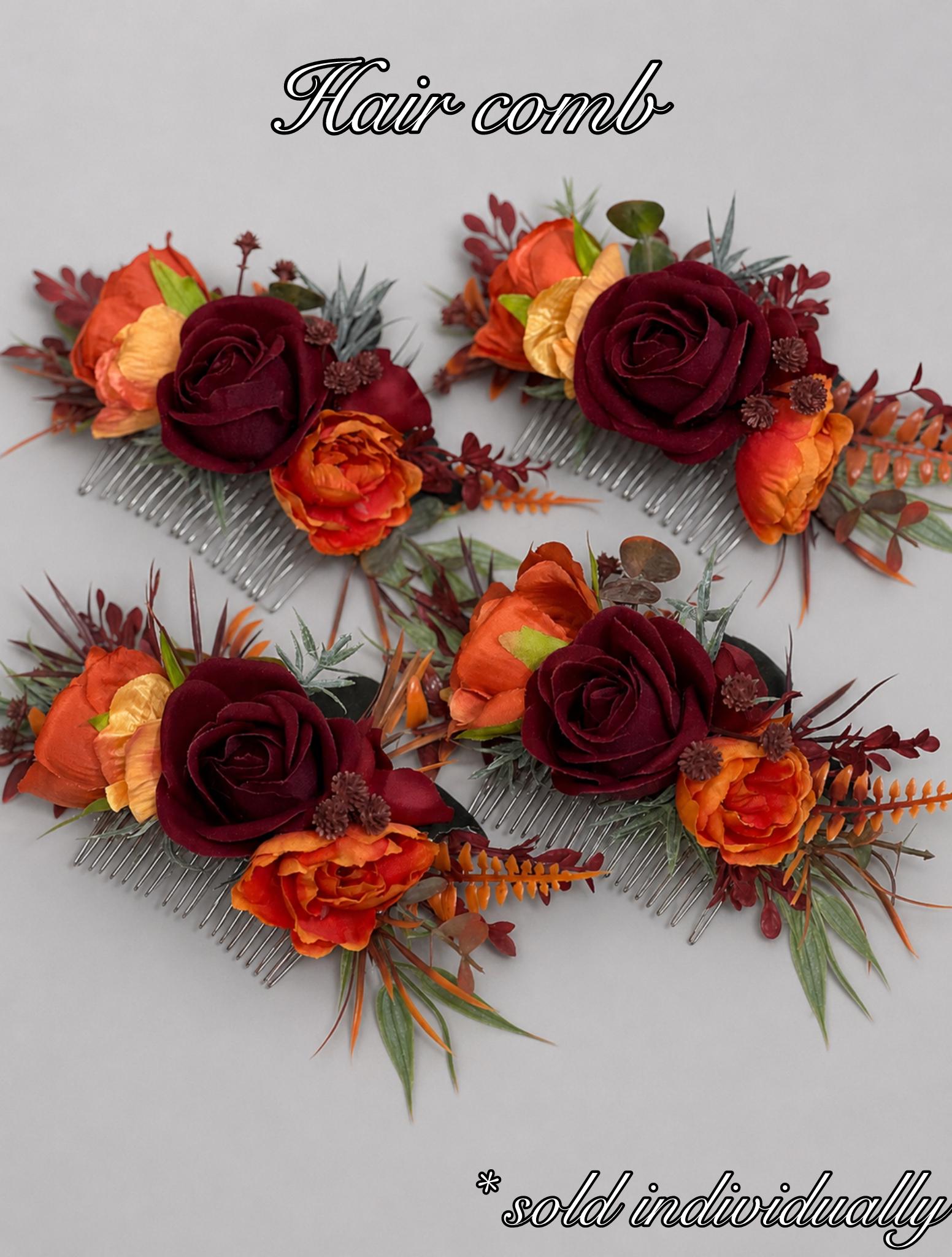 Bridal Bouquet with Burgundy and Rust Orange Flowers, Burgundy and Terracotta Bridesmaid Bouquet, Terracotta Wedding Faux Bouquet Reddit