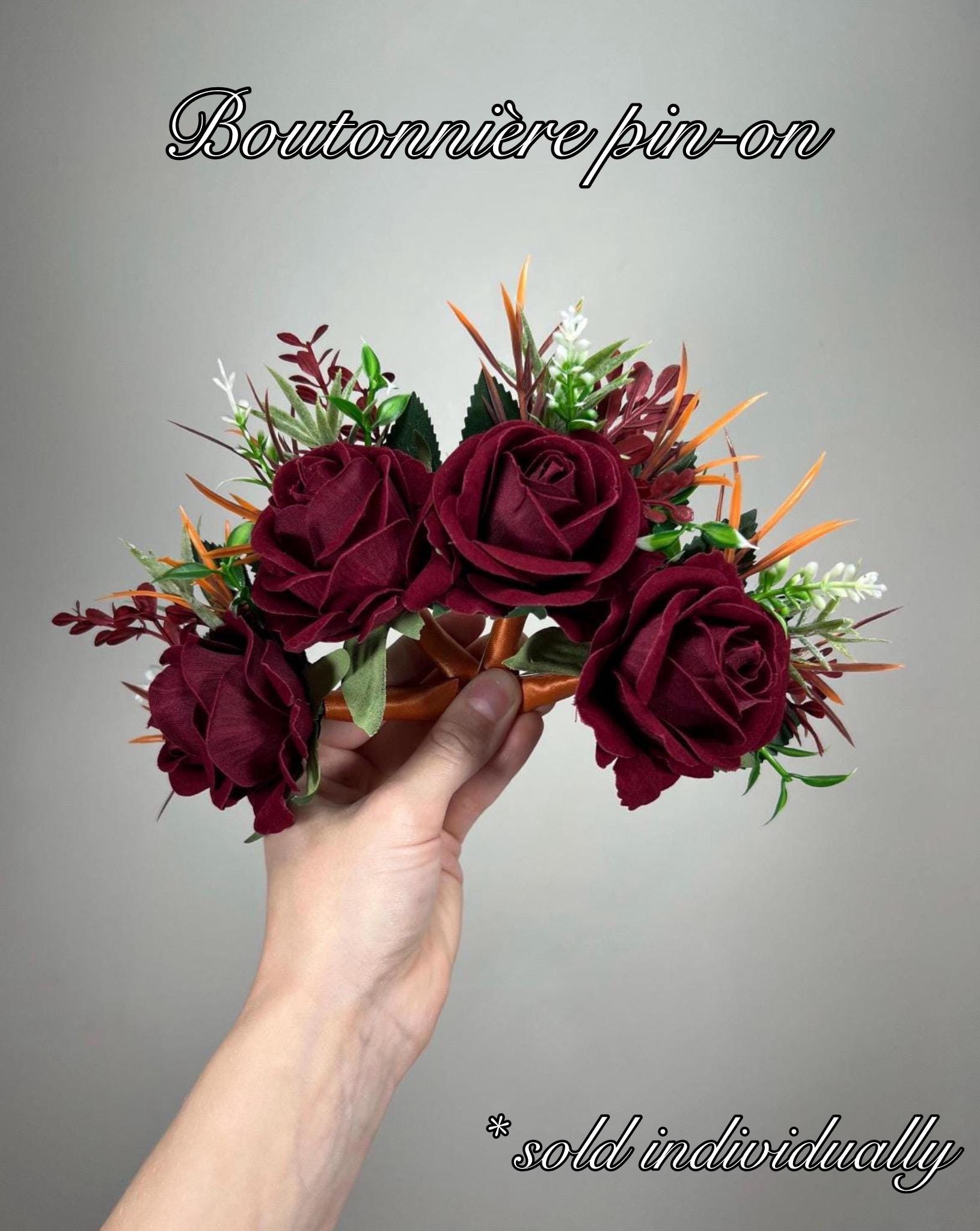 Bridal Bouquet with Burgundy and Rust Orange Flowers, Burgundy and Terracotta Bridesmaid Bouquet, Terracotta Wedding Faux Bouquet Reddit