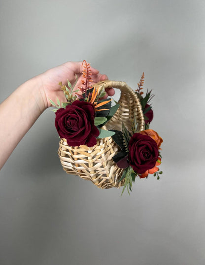 Bridal Bouquet with Burgundy and Rust Orange Flowers, Burgundy and Terracotta Bridesmaid Bouquet, Terracotta Wedding Faux Bouquet Reddit