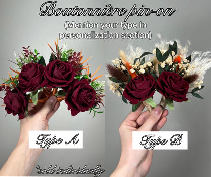 Bridal Bouquet with Burgundy and Rust Orange Flowers, Burgundy and Terracotta Bridesmaid Bouquet, Terracotta Wedding Faux Bouquet Reddit