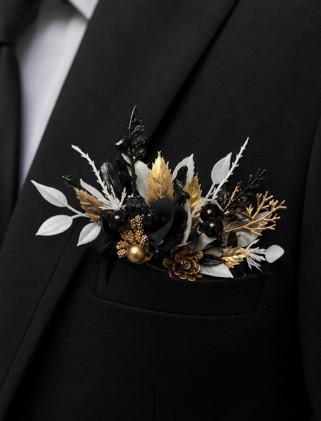 Black White Gold Silver Corsage, Wedding Wrist Corsage Gothic, Bridesmaids Corsage Black White, Wristlet Artiticial Flowers