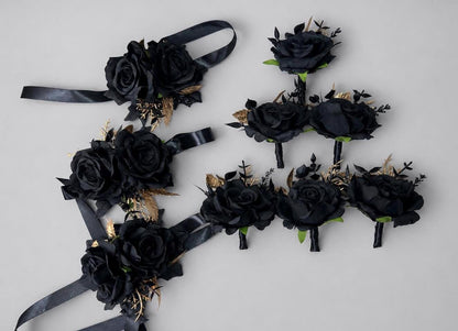 Black Corsage Wedding Black Gold Wrist Corsage Gothic Black Corsage Bridesmaids Gold Black Prom Corsage Mom Black Artificial Flowers Reddit