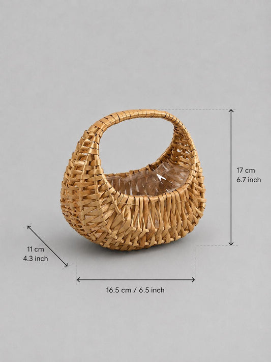 Flower Girl Basket, Rustic Rattan Wedding Petal Basket, Boho Wicker Flower Basket, Natural Oval Basket With Built In Handle