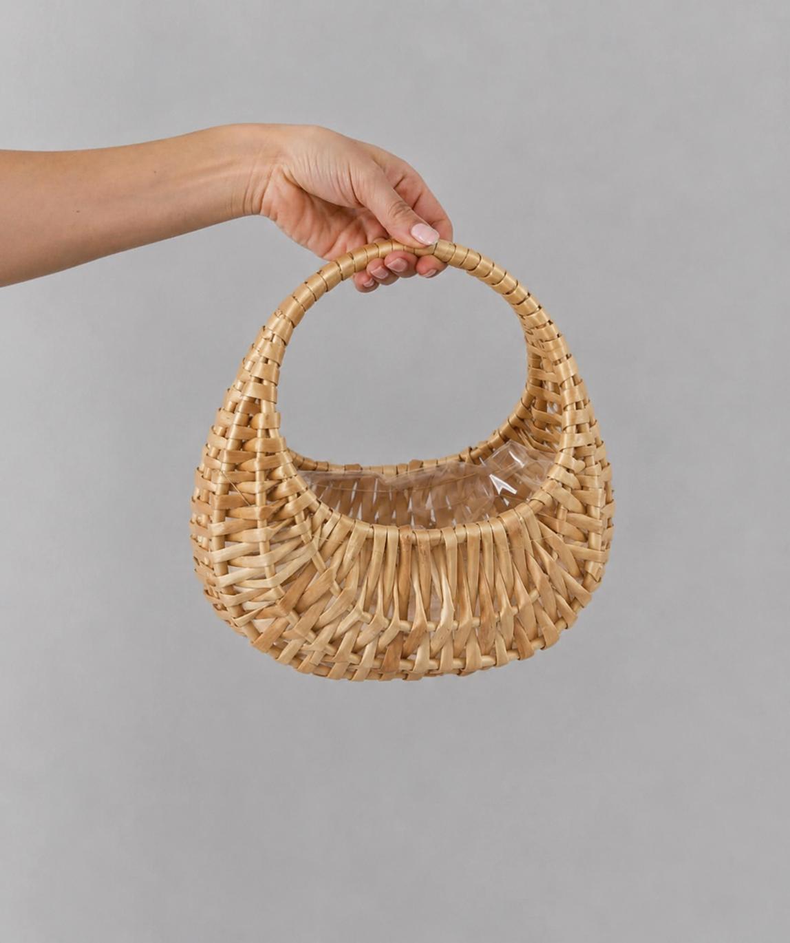 Flower Girl Basket, Rustic Rattan Wedding Petal Basket, Boho Wicker Flower Basket, Natural Oval Basket With Built In Handle
